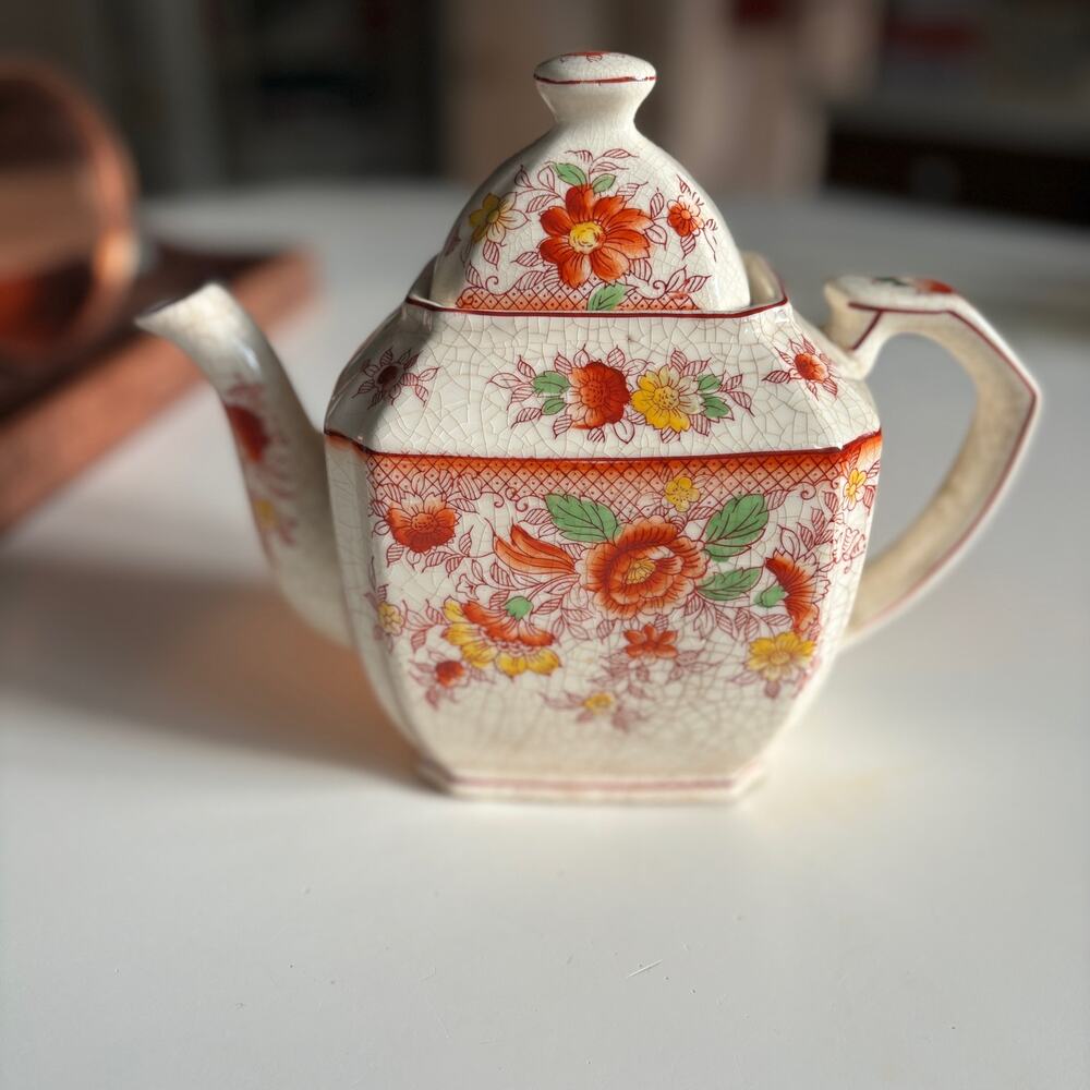 Beautiful Vintage Crazed Floral Teapot
